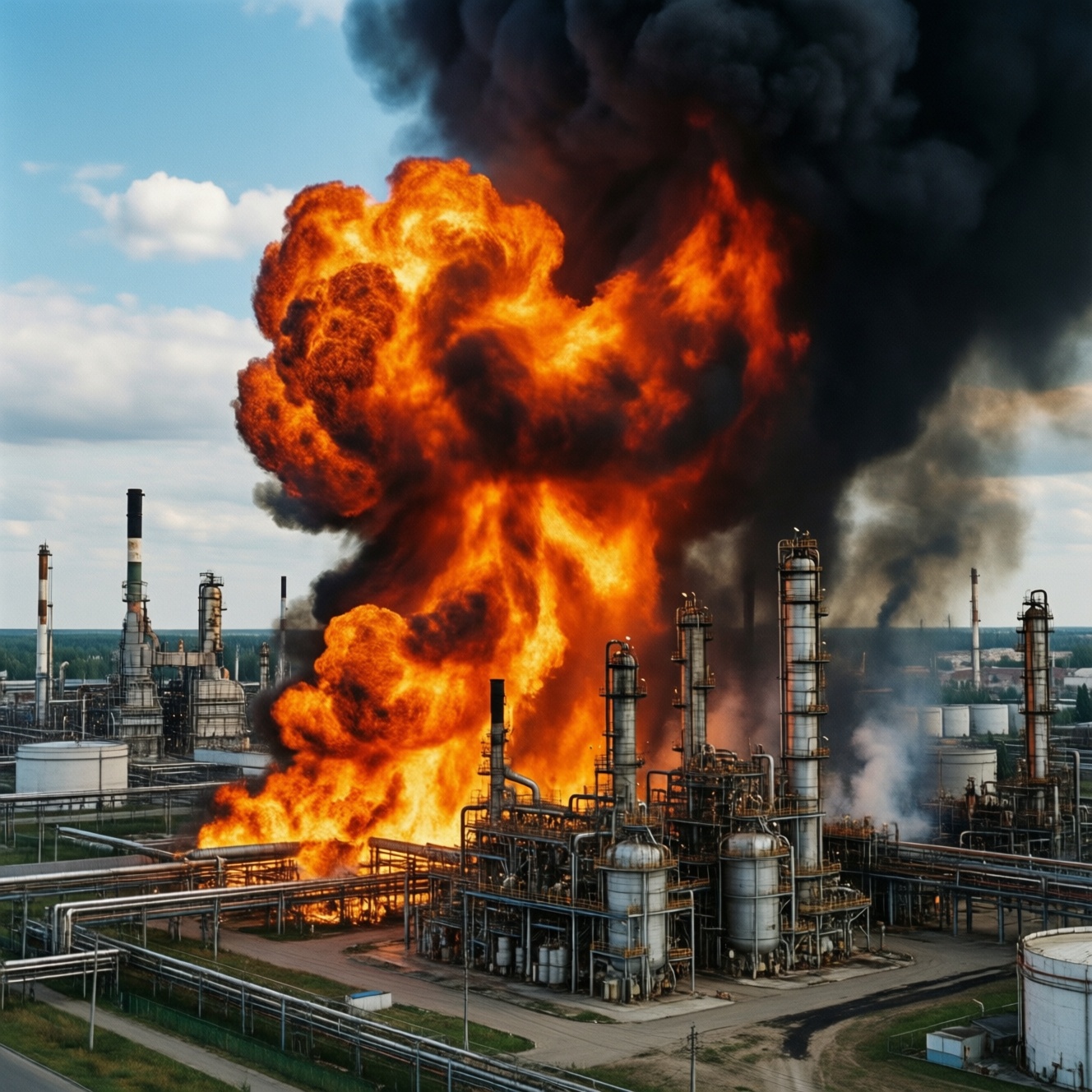 Exilenova+ показала видео пожара на нефтеперерабатывающем заводе в Самаре